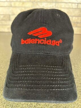 Balenciaga Black Baseball Cap with Red Logo